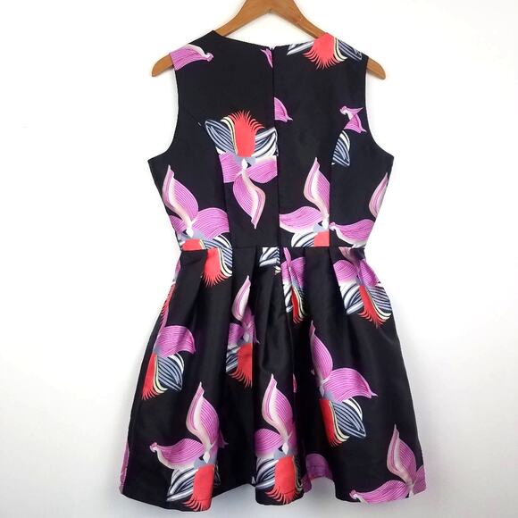 Floral Pink Black Fit and Flare Dress Sleeveless Orchid Large New! Hesperus - Picture 2 of 4